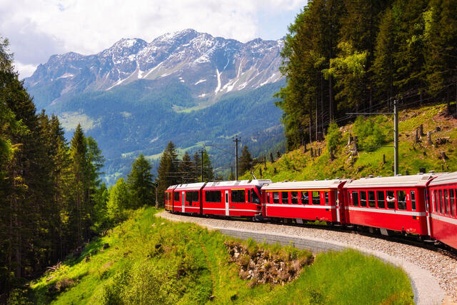 Alpenpanorama mit Bernina, Glacier und Arosa Express