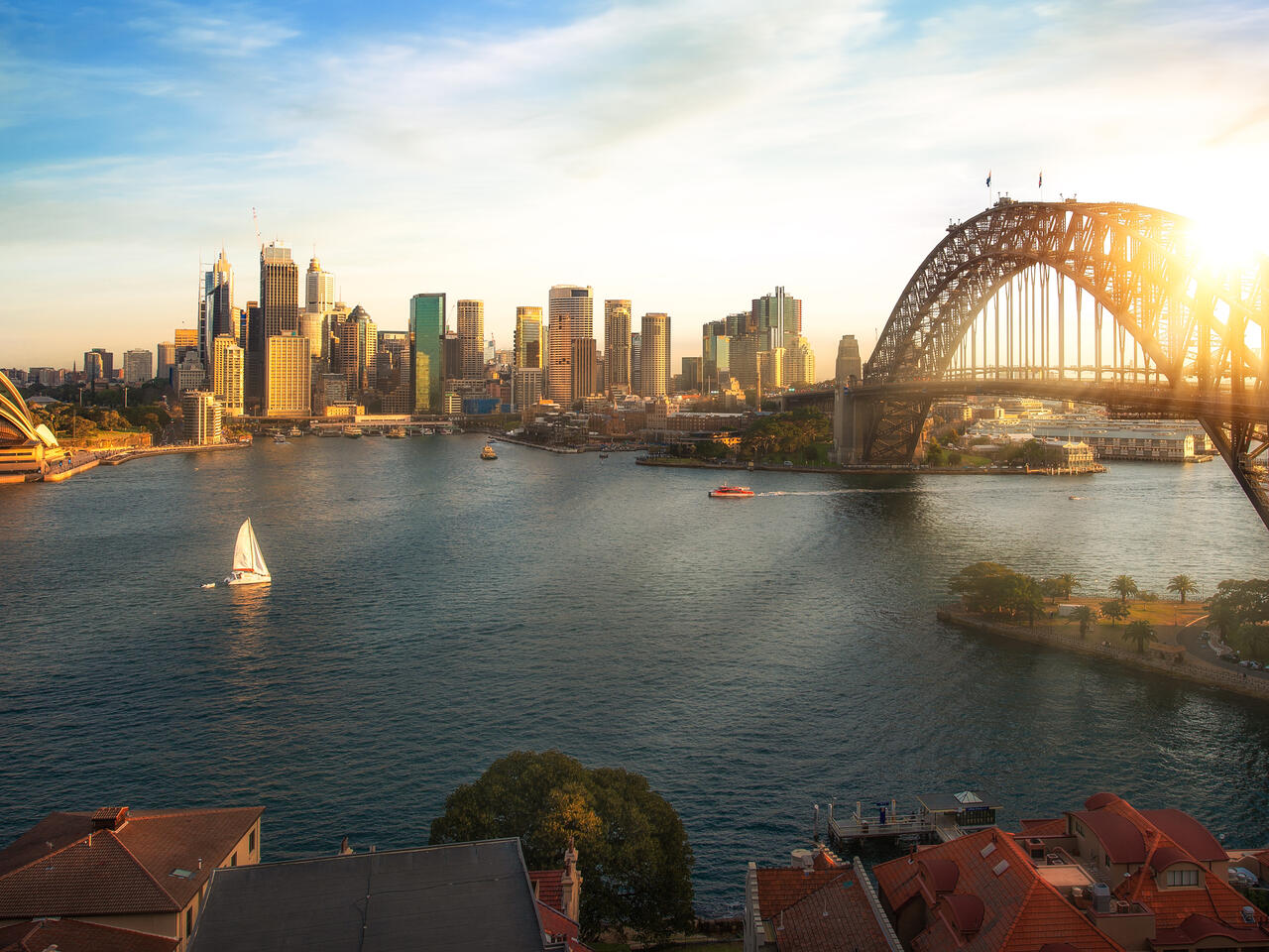 Sydney harbour and bridge in Sydney city
